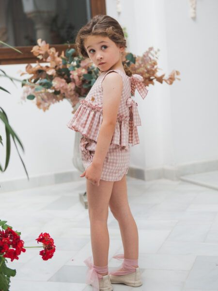TOP VOLANTE VICHY ROSA