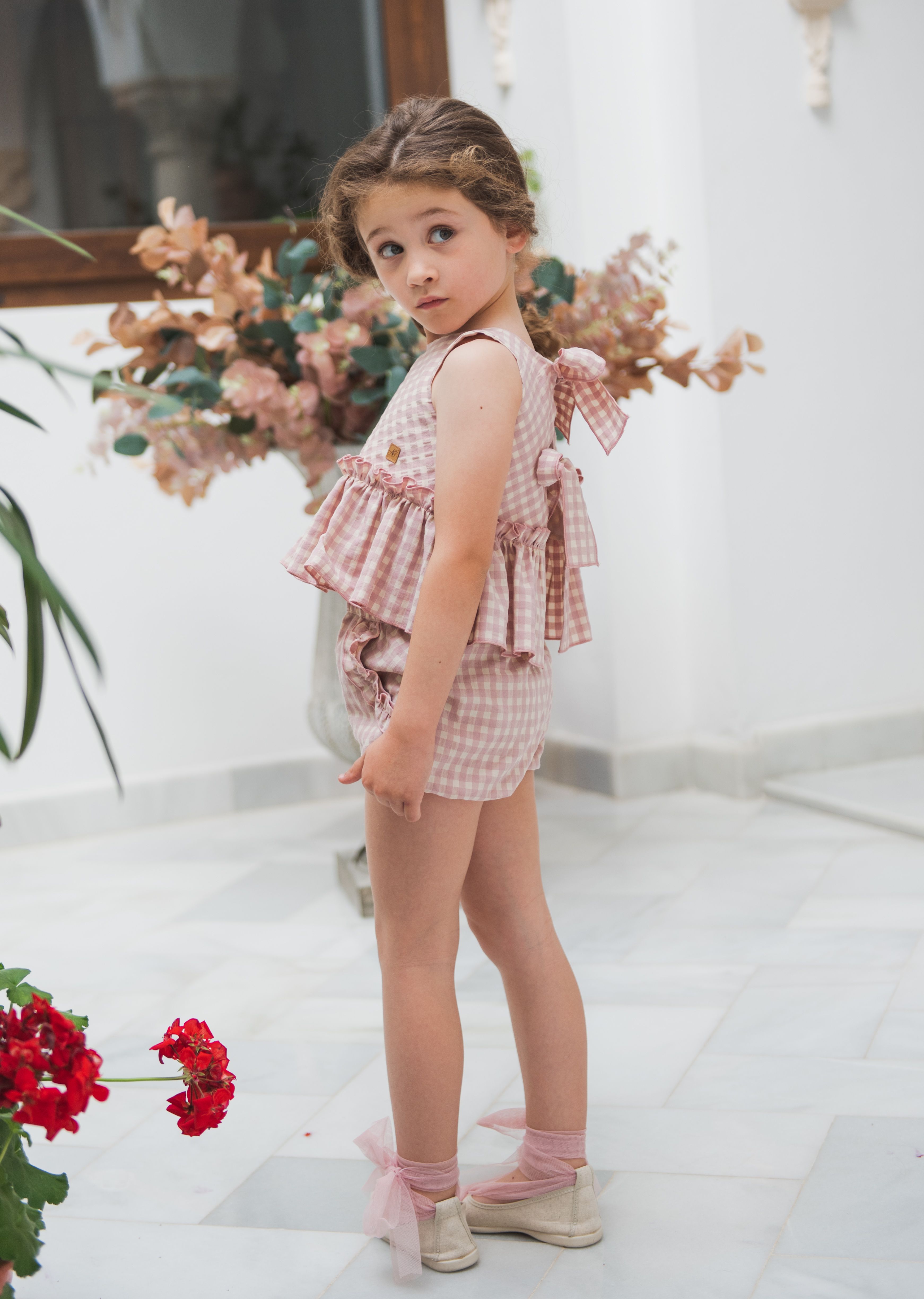 TOP VOLANTE VICHY ROSA