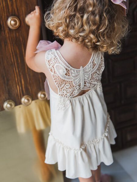 VESTIDO MARIPOSA VOLANTE MARFIL/ TUL